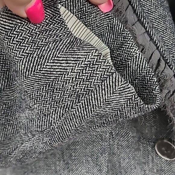 Banana Republic Wool Tweed Herringbone Ruffle Collar Blazer Gray Suit Jacket 0 - Picture 10 of 16